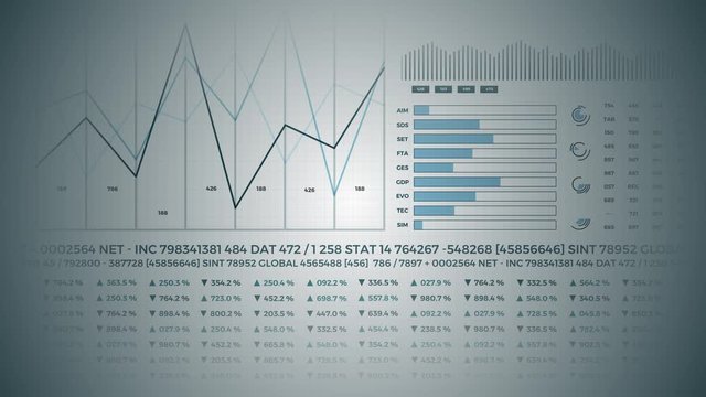 Statistics, financial market data, analysis and reports, numbers and graphs. Loopable animated opening video 4K. Slide effects 3d.
