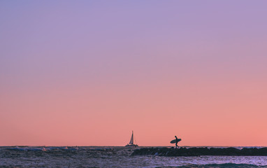 Hawaii Surfer Sunset