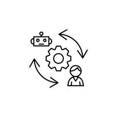 Gear. Man robot arrows synchronizing icon. Simple line, outline vector of artificial Intelligence icons for ui and ux, website or mobile application