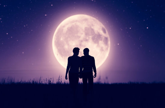 Gay couples under the moonlight,3d rendering
