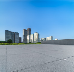 Plakat Empty city square road and modern business district office buildings in Beijing, China