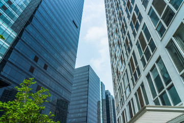Modern city commercial center skyscrapers scenery in Beijing, low angle shot