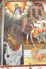 Exterior fresco paintings of sinners condemned to hell