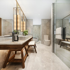 3d rendering modern bathroom with luxury tile decor