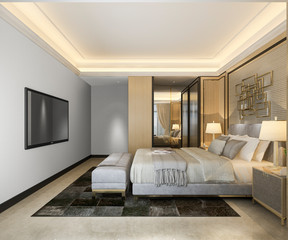 Fototapeta premium 3d rendering beautiful classic luxury bedroom suite in hotel with tv