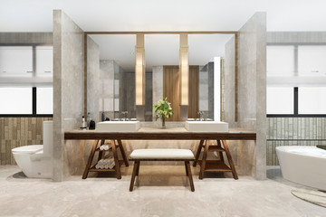 3d rendering modern bathroom with luxury tile decor