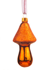 Mushroom-shaped christmas decoration on white isolated background