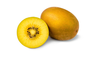 Close-up Yellow kiwi fruit isolated  on white background. Gold New Zealand kiwi fruit.