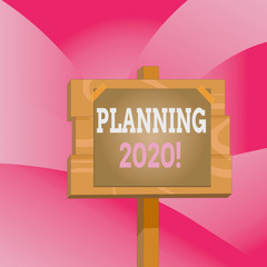 Handwriting text Planning 2020. Conceptual photo process of making plans for something next year Wood plank wooden stick pole paper note attached adhesive tape empty space