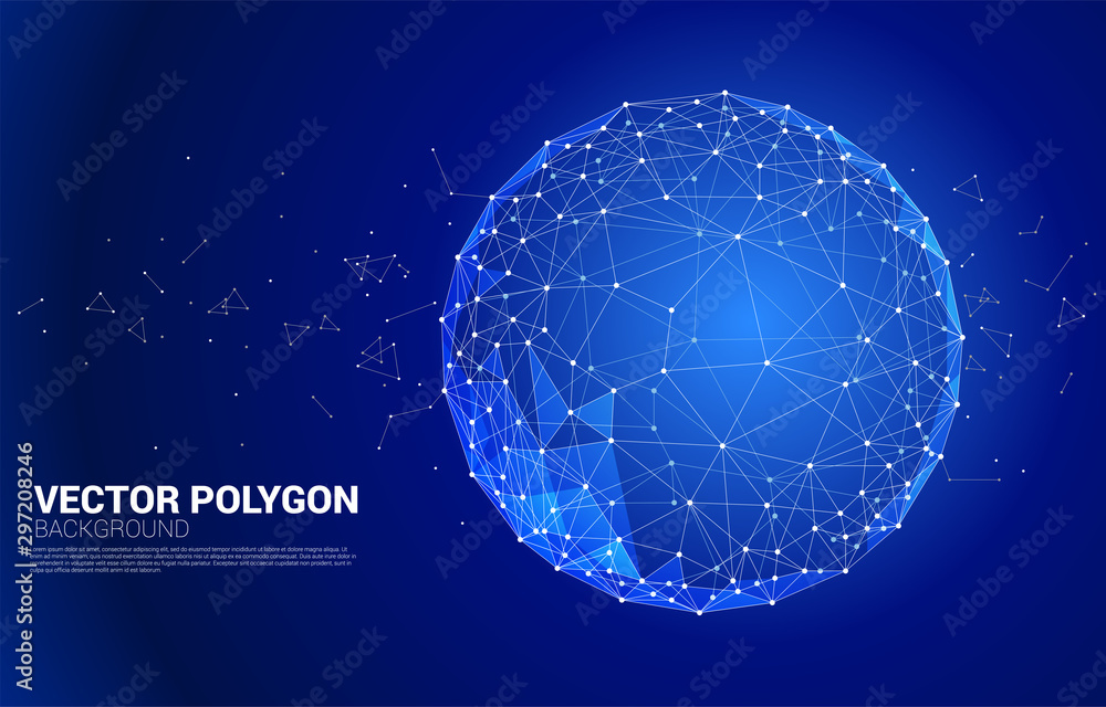 Poster vector wireframe polygonal lines connect dot geometric sphere isolated on white background: concept 