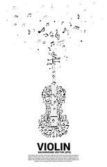 Vector music melody note dancing flow shape violin icon . Concept background for song and concert theme. © Panithan