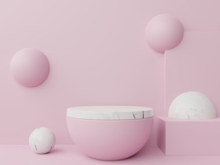Mock up abstract podium for placing products and for placing prizes with pink background.
