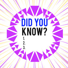 Word writing text Did You Know Question. Business photo showcasing when you are asking someone if they know fact or event Asymmetrical uneven shaped format pattern object outline multicolour design