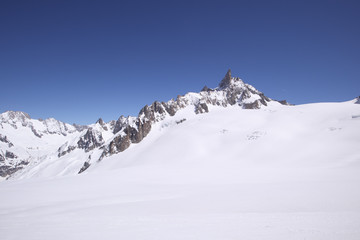 Vallee Blanche above Chamonix from the Aiguille du Midi in French Alps in Spring with Canon 11mm - 22mm Wide Angle Lens