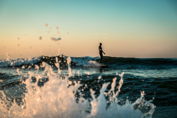 Surfing, Long board and the Sea. - obrazy, fototapety, plakaty