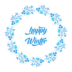 Greeting card happy winter background, with artwork design of blue flower frame. Vector
