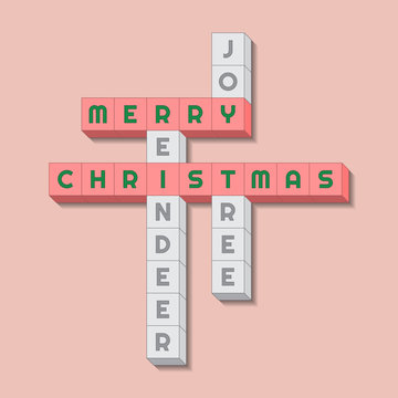 Merry christmas with relevant vocabulary in crosswords style - Vector illustration