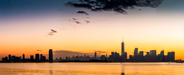 New York and Jersey City panorama at sunrise as viewed from Port Jersey Blvd.