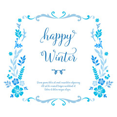 Elegant blue wreath frame, for design element of card happy winter. Vector