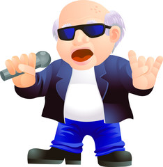 Senior man singing like a rock star vector