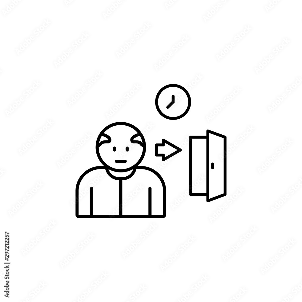 Poster old worker dismiss time icon. simple line, outline vector of office icons for ui and ux, website or 