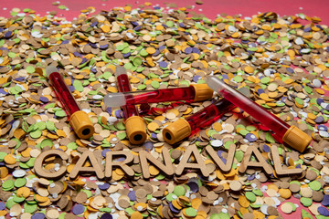 donate blood during the carnival. Confetti Background with Blood Tubes