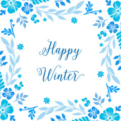 Fototapeta na wymiar Beautiful lettering of happy winter, with sketch of bright blue wreath frame. Vector