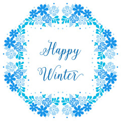 Collection of card happy winter, with decoration of blue leaf flower frame elegant. Vector
