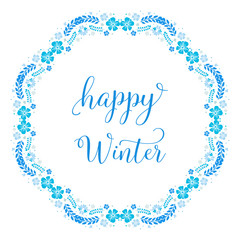 Collection of card happy winter, with decoration of blue leaf flower frame elegant. Vector