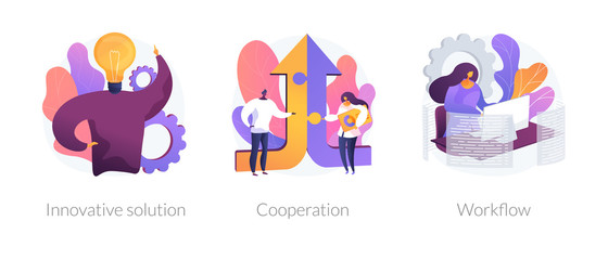 Effective work icons set. Creative ideas generation, team building, productivity management. Innovative solution, cooperation, workflow metaphors. Vector isolated concept metaphor illustrations