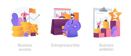 Success achievement icons set. Company leadership, profit growth, revenue increase. Business success, entrepreneurship, business ambition metaphors. Vector isolated concept metaphor illustrations