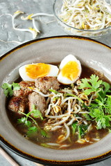 Asian Bean Sprouts Soup with Meatballs. Miso Ramen meatballs keto . Vietnamese Bun Cha. keto recipe, low carb