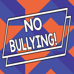 Word writing text No Bullying. Business photo showcasing stop aggressive behavior among children power imbalance Abstract Modern Design Diagonal Structure in Blue and Orange with Perspective