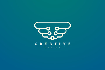 Design abstract brain shape logo with technology style. Simple and modern vector design for business brand in the field of digital technology, network, internet, media, data, electronic, software.