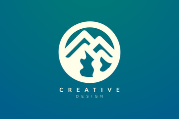 Logo design that combines circle objects with mountains. Minimalist and modern vector design for your business brand or product.
