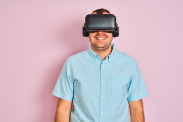 Young plus size man playing virtual reality game using goggles
