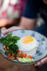 Basil, fried egg, Thai food menu that will always order this menu whenever