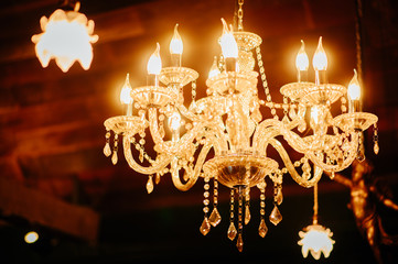 Hanging light in European style with atmosphere in a coffee shop in Thailand.