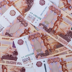 Background of Russian rubles banknote of five thousand.