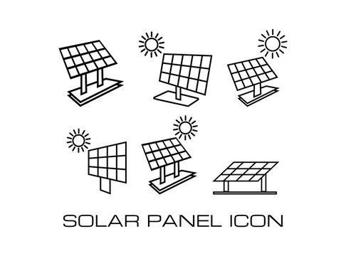 Set of Solar Panel Icon in Black Style. Consist of Six Icon Image Isolated on White Background. Vector Illustration.
