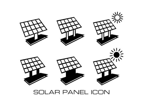 Set of Solar Panel Icon in Black Style. Consist of Six Icon Image Isolated on White Background. Vector Illustration.