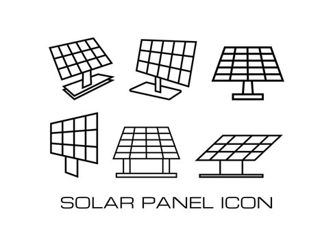 Set of Solar Panel Icon in Line Style. Consist of Six Icon Image Isolated on White Background. Vector Illustration.