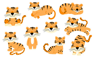 Cute animal object collection with tiger. illustration for icon,logo,sticker,printable