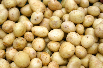 Fresh potatoes in the supermarket for sale