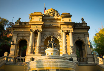 Chilean Flag Waving On top of Santa Lucia Hill In Santiago Chile