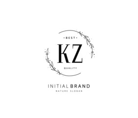 K Z KZ  Beauty vector initial logo, handwriting logo of initial signature, wedding, fashion, jewerly, boutique, floral and botanical with creative template for any company or business.