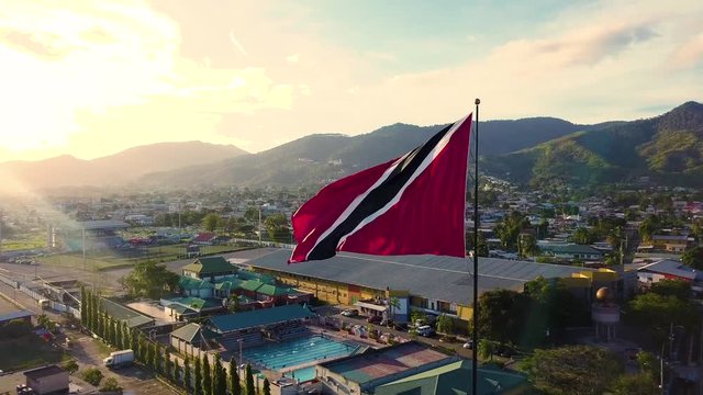 Drone shot of the trinidad and tobago national flag