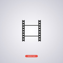 Black film strip icon in flat style isolated on gray background. Vector illustration.