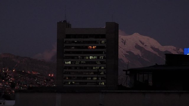 Buildings over a Hill in La Paz, Capital of Bolivia, at Night.