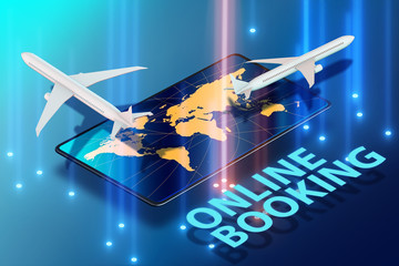 Concept of online airtravel booking - 3d rendering